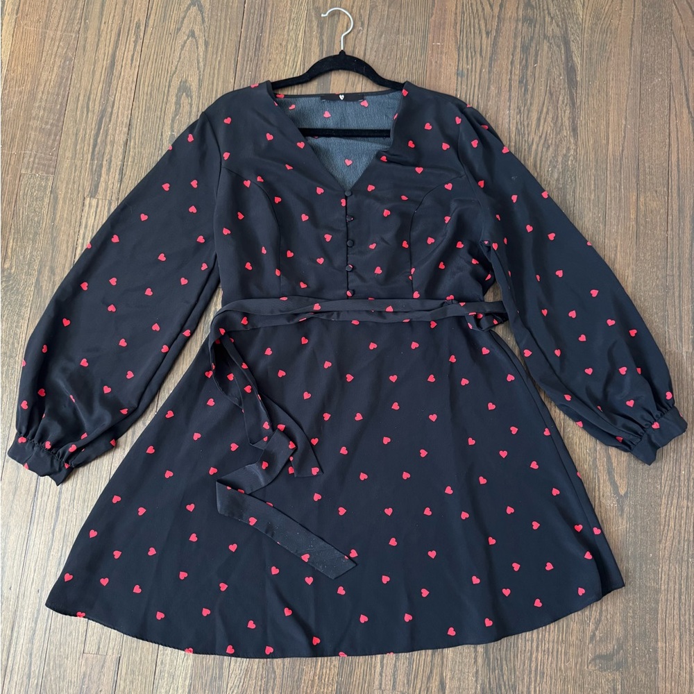 Black Dress with Red Heart Pattern